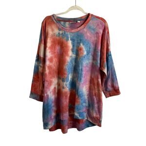 LOGO Lounge Tie Dye 3/4 Sleeve High/Low Tunic with Pockets Soft Size XL
